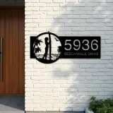 Custom Metal Longboard Female Surfer Metal Address Sign, House number, Outdoor Number Signage, Yard Sign Address Plate
