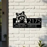 Custom Metal Peeking Raccoon Wild animal wildlife Metal Address Sign, House number, Outdoor Number Signage, Yard Sign Address Plate