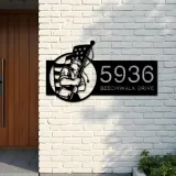 Custom Metal American soldier holding US flag Metal Address Sign, House number, Outdoor Number Signage, Yard Sign Address Plate