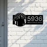 Custom Metal US soldier American Flag Veteran Metal Address Sign, House number, Outdoor Number Signage, Yard Sign Address Plate
