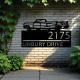 Custom Metal Old car Metal Address Sign, House number, Outdoor Number Signage, Yard Sign Address Plate