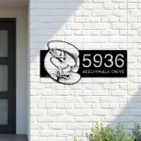 Custom Metal Trout fishing rod bait hook Metal Address Sign, House number, Outdoor Number Signage, Yard Sign Address Plate
