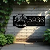 Custom Metal Bison buffalo on mountain Metal Address Sign, House number, Outdoor Number Signage, Yard Sign Address Plate
