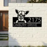 Custom Metal Chihuahua dog Puppy Metal Address Sign House number Hanging Address Plaque Yard Sign Outdoor decor