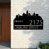 Custom Metal Omaha city skyline Metal Address Sign Hanging Address Plaque house number Yard Outdoor Sign