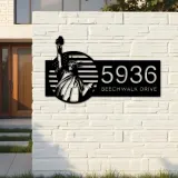 Custom Metal Statue of liberty US flag 4th July Metal Address Sign, House number, Outdoor Number Signage, Yard Sign Address Plate