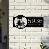 Custom Metal Father and daughter go fishing Metal Address Sign Custom House number Hanging Address Plaque Yard Sign Outdoor