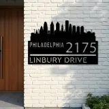 Custom Metal Philadelphia city skyline Metal Address Sign Hanging Address Plaque house number Yard Outdoor Sign