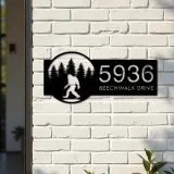 Custom Metal Bigfoot Sasquatch forest Metal Address Sign, House number, Outdoor Number Signage, Yard Sign Address Plate