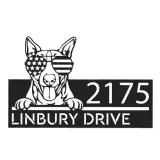 Custom Metal Bull Terrier dog US flag glasses Metal Address Sign House number Hanging Address Plaque Yard Sign Outdoor decor