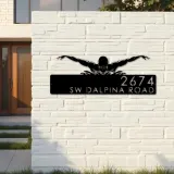 Custom Metal Swimmer Swimming pool summer sport Metal Address Sign, House number, Outdoor Number Signage, Yard Sign Address Plate