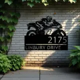 Custom Metal Female biker Metal Address Sign, House number, Outdoor Number Signage, Yard Sign Address Plate
