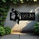 Custom Metal Basketball player Sport Metal Address Sign, House number, Outdoor Number Signage, Yard Sign Address Plate