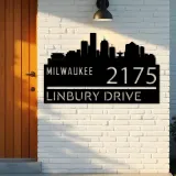 Custom Metal Milwaukee city skyline Metal Address Sign Hanging Address Plaque house number Yard Outdoor Sign