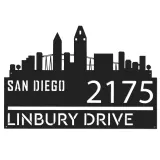 Custom Metal San Diego city skyline Metal Address Sign Hanging Address Plaque house number Yard Outdoor Sign