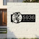 Custom Metal Tropical Flowers Metal Address Sign, House number, Outdoor Number Signage, Yard Sign Address Plate