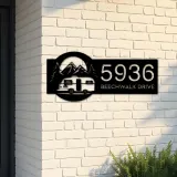 Custom Metal Camping trailer adventure Metal Address Sign Custom House number Hanging Address Plaque Yard Sign Outdoor