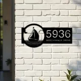 Custom Metal Sailboat Metal Address Sign Custom House number Hanging Address Plaque Yard Sign Outdoor