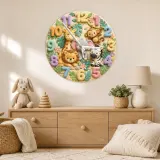 Pastel Safari Animals Kids Room Wall Clock