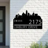 Custom Metal Omaha city skyline Metal Address Sign Hanging Address Plaque house number Yard Outdoor Sign