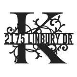 Custom Metal Floral Monogram Split Letter K Metal Address Sign House number Hanging Address Plaque Yard Sign Outdoor decor