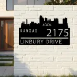 Custom Metal Kansas city skyline Metal Address Sign Hanging Address Plaque house number Yard Outdoor Sign