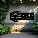 Custom Metal Construction worker US flag Metal Address Sign, House number, Outdoor Number Signage, Yard Sign Address Plate