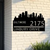 Custom Metal Baltimore city skyline Metal Address Sign Hanging Address Plaque house number Yard Outdoor Sign