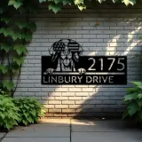Custom Metal Vizsla dog US flag glasses Metal Address Sign House number Hanging Address Plaque Yard Sign Outdoor decor