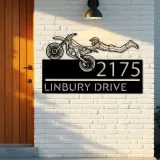 Custom Metal Motocross dirtbike biker Metal Address Sign, House number, Outdoor Number Signage, Yard Sign Address Plate