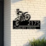 Custom Metal Dirtbike Motocross rider Metal Address Sign, House number, Outdoor Number Signage, Yard Sign Address Plate