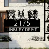 Custom Metal peeking dogs puppy Metal Address Sign House number Hanging Address Plaque Yard Sign Outdoor decor