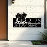 Custom Metal Pug dog US flag glasses Metal Address Sign House number Hanging Address Plaque Yard Sign Outdoor decor