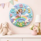 Pastel Fairy and Rainbow Kids Room Wall Clock