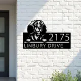 Custom Metal Golden setter dog Puppy Metal Address Sign House number Hanging Address Plaque Yard Sign Outdoor decor