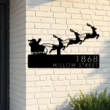 Custom Metal Santa claus Christmas Reindeer sleigh Metal Address Sign, House number, Outdoor Number Signage, Yard Sign Address Plate