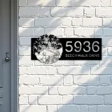 Custom Metal Tree of life with dog Metal Address Sign, House number, Outdoor Number Signage, Yard Sign Address Plate