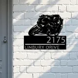 Custom Metal Motobike rider biker Metal Address Sign, House number, Outdoor Number Signage, Yard Sign Address Plate