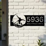 Custom Metal Surfer surfing Metal Address Sign, House number, Outdoor Number Signage, Yard Sign Address Plate