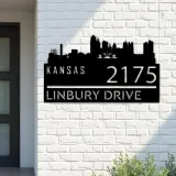 Custom Metal Kansas city skyline Metal Address Sign Hanging Address Plaque house number Yard Outdoor Sign