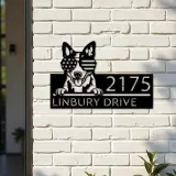 Custom Metal Blue heeler dog US flag glasses Metal Address Sign House number Hanging Address Plaque Yard Sign Outdoor decor