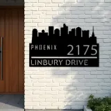 Custom Metal Phoenix city skyline Metal Address Sign Hanging Address Plaque house number Yard Outdoor Sign