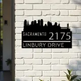 Custom Metal Sacramento city skyline Metal Address Sign Hanging Address Plaque house number Yard Outdoor Sign