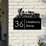 Custom Metal Train Metal Address Sign, House number, Outdoor Number Signage, Yard Sign Address Plate002