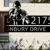 Custom Metal Boxing fighter boxer Metal Address Sign, House number, Outdoor Number Signage, Yard Sign Address Plate002