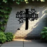 Custom Metal Floral Monogram Split Letter J Metal Address Sign House number Hanging Address Plaque Yard Sign Outdoor decor