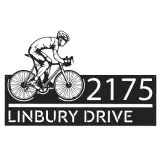 Custom Metal Cyclist biker Metal Address Sign, House number, Outdoor Number Signage, Yard Sign Address Plate