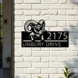 Custom Metal Peeking Ram farm animal ranch Metal Address Sign, House number, Outdoor Number Signage, Yard Sign Address Plate