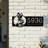 Custom Metal Rabbit bunny farmhouse Metal Address Sign House number Hanging Address Plaque Yard Sign Outdoor decor