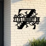 Custom Metal Floral Monogram Split Letter Z Metal Address Sign House number Hanging Address Plaque Yard Sign Outdoor decor